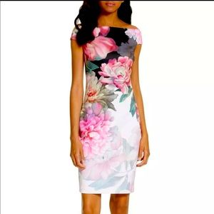 Ted Baker Painted Posie Emly Floral Off Shoulder Sheath Dress sz 2 US sz 4 to 6